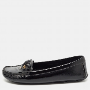 Prada Black Patent Leather Bow Detail Loafers Size 37.5