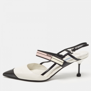 مملوكة مسبقًا Prada White/Black Leather Slingback Pumps Size 40   
