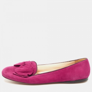 Pre Owned Prada Fuchsia Suede Bow Ballet Flats Size 40.5