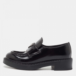 Prada Black Leather Slip On Loafers Size 35.5 