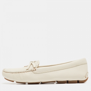 Prada Cream Leather Bow Slip On Loafers Size 36