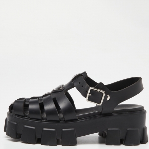 Prada Black Rubber Monolith Sandals Size 38