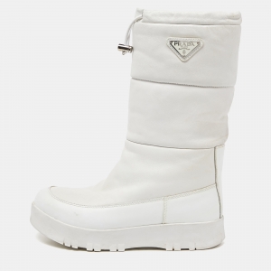 Prada White Leather Mid Calf Boots Size 39.5