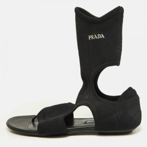 Prada Black Fabric Thong Ankle Flat Sandals Size 39