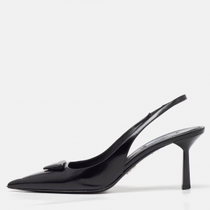 مملوكة مسبقًا Prada Black Leather Slingback Pointed Toe Pumps Size 39