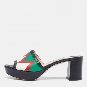 Pre Owned Prada Tricolor Leather Platform Block Heel Slide Sandals Size 38.5