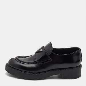 Pre Owned Prada Black Glossy Leather Platform Loafers Size 36.5