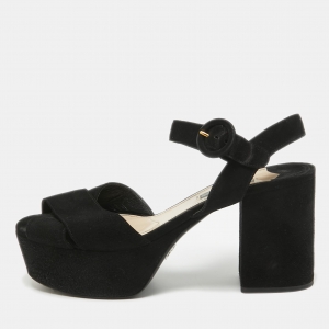 Pre Owned Prada Black Suede Ankle Wrap Sandals Size 39.5