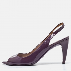 Prada Purple Patent Leather Open Toe Slingback Pumps Size 37