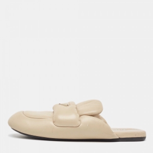 Prada Cream Padded Leather Loafer Flat Mules Size 39