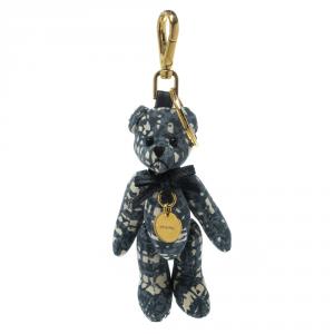 Prada Blue & White Moveable Bear Gold Tone Bag Charm / Keyring