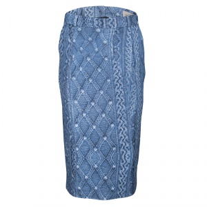 Preen By Thornton Bregazzi Blue Printed Fitted Sahara Midi Skirt S