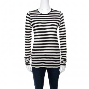 Proenza Schouler Monochrome Striped Cotton Long Sleeve T-Shirt S