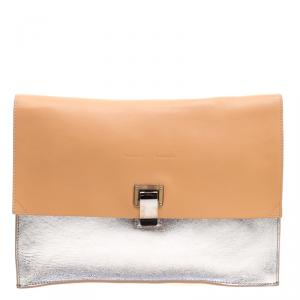 Pre Owned Proenza Schouler Beige/Silver Leather Lunch Clutch