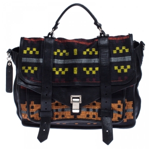 Proenza Schouler Black Fabric and Leather Large PS1 Top Handle Bag              