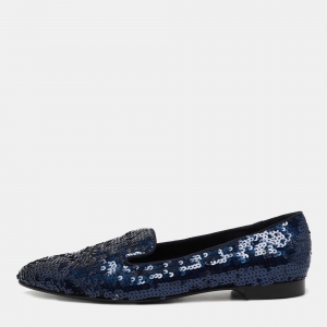 Ralph Lauren Collection Navy Blue Sequin Quintessa Smoking Slippers Size 40