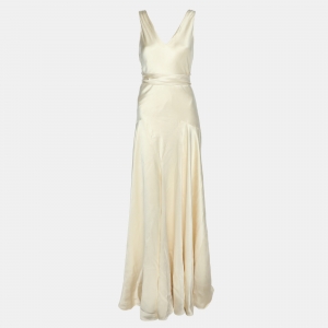 Ralph Lauren Collection Cream Silk Wrap V-Neck Maxi Dress M