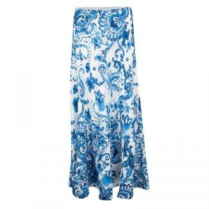 Ralph Lauren White Paisley Printed Silk Bria Maxi Skirt L