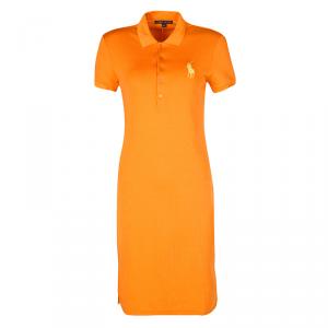 Pre Owned Ralph Lauren Orange Logo Embroidered Polo Dress M