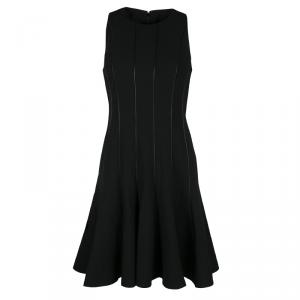 Pre Owned Ralph Lauren Black Wool Leather Paneled Flared Clarissa Dress S