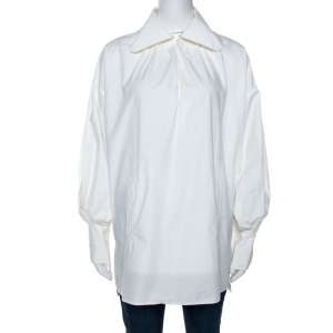 Pre Owned Ralph Lauren White Cotton Balloon Sleeve Oversized Blouse M