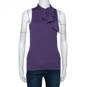 Pre Owned Ralph Lauren Orchid Purple Cashmere Knit Sleeveless Necktie Top M
