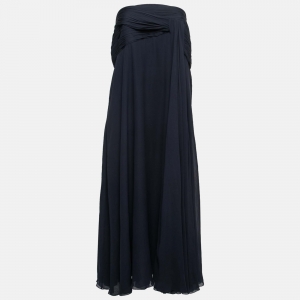 Ralph Lauren Navy Blue Silk Pleat Detailed Maxi Skirt M