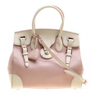 Ralph Lauren Off White/Blush Pink Leather Ricky Top Handle Bag