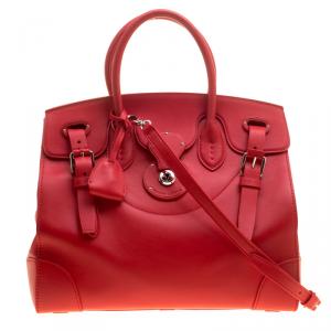 Ralph Lauren Red Leather Ricky Top Handle Bag