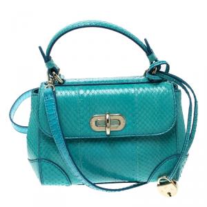 Ralph Lauren Turquoise Python Mini Tiffin Top Handle Bag