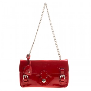 Pre Owned Ralph Lauren Red Patent Leather Ricky Chain Shoulder Bag