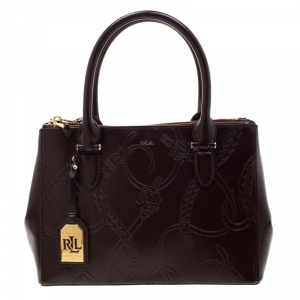 Pre Owned Ralph Lauren Burgundy Engraved Leather Tote