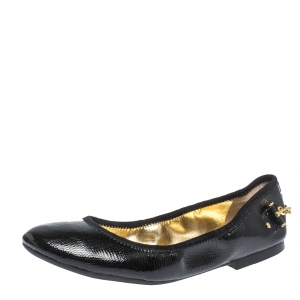 Ralph Lauren Black Embossed Patent Chain Embellished Scrunch Ballet Flats Size 39.5