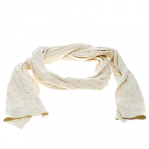 Ralph Lauren Cream Cable Knit Cotton and Wool Muffler