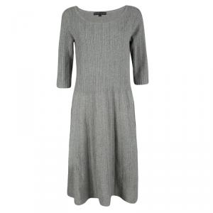 Pre Owned Ralph Lauren Grey Cashmere Perforated Knit Long Sleeve Dress XL