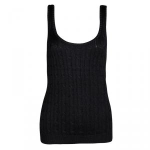 Pre Owned Ralph Lauren Black Cable Knit Ribbed Trim Detail Sleeveless Top M