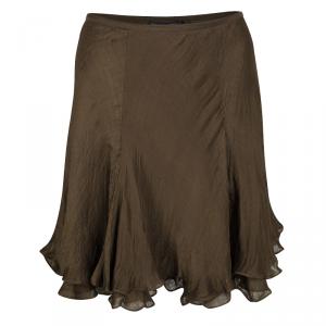 Ralph Lauren Brown Silk Flared Mini Skirt M