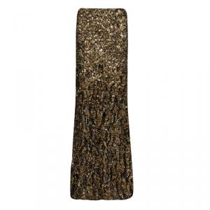 Ralph Lauren Gold Sequin and Feather Embellished Maxi Skirt M