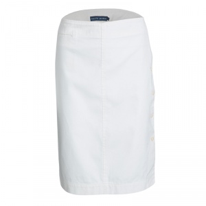 Ralph Lauren Off White Cotton Side Button Detail Pencil Skirt M