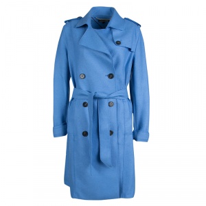 Pre Owned Tommy Hilfiger Blue Wool Double Breasted Belted Overcoat L