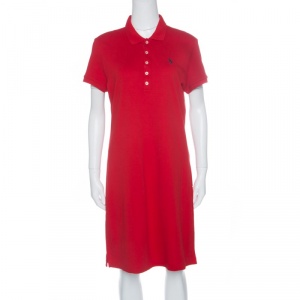 Pre Owned Ralph Lauren Red Cotton Short Sleeve Polo T-Shirt Dress L