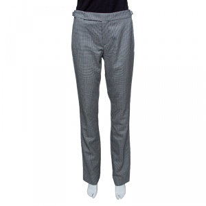 Pre Owned Ralph Lauren Monochrome Houndstooth Pattern Straight Fit Wool Pants S