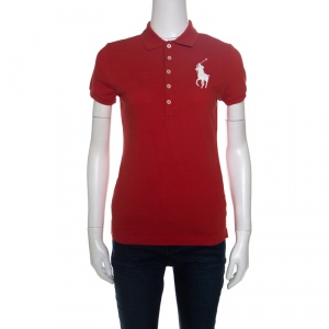 Pre Owned Ralph Lauren Red Logo Embroidered Skinny Fit Polo T-Shirt S 