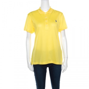 Pre Owned Ralph Lauren Yellow Honeycomb Knit Short Sleeve Polo T-Shirt XL