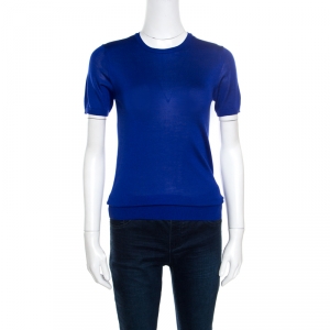 Pre Owned Ralph Lauren Cobalt Blue Silk Knit Short Sleeve Top S