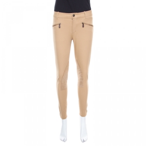 Pre Owned Ralph Lauren Beige Cotton Suede Patch Detail Tailored Pants S