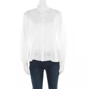 Pre Owned Ralph Lauren White Cotton Floral Embroidered Long Sleeve Shirt L