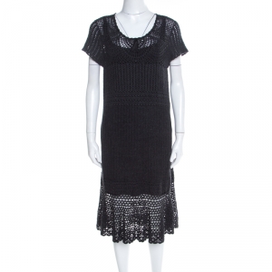 Pre Owned Ralph Lauren Grey Crochet Hand Knit Cap Sleeve Dress XL