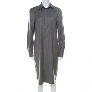 Pre Owned Ralph Lauren Grey Wool Long Sleeve Shirt Dress M