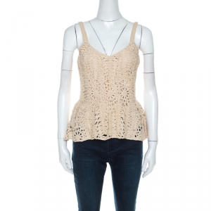 Pre Owned Ralph Lauren Cream Corded Lace Embroidered Sleeveless Top S